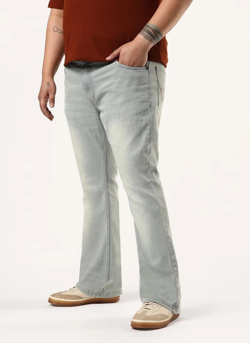 Urbano Fashion Urbano Plus Men's Ice Grey Bootcut Fit Mid Rise Heavy Washed Jeans Stretchable